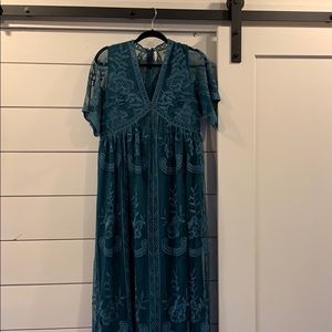 PinkBlush Teal Lace Overlay Maternity Maxi Dress